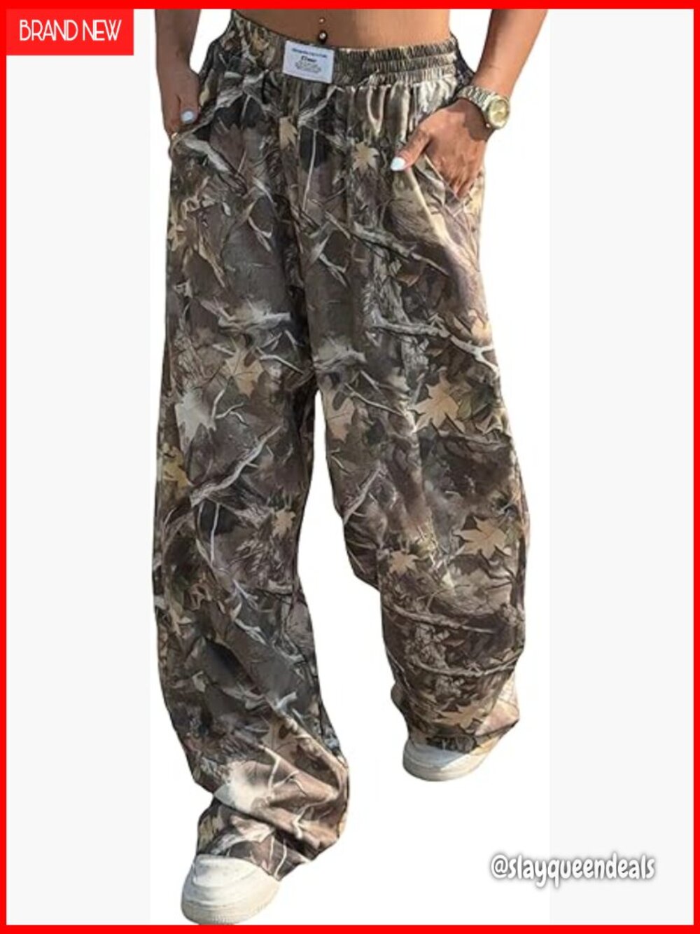 High Waisted Wide Leg Camo Cargo Pants Joggers with Pockets